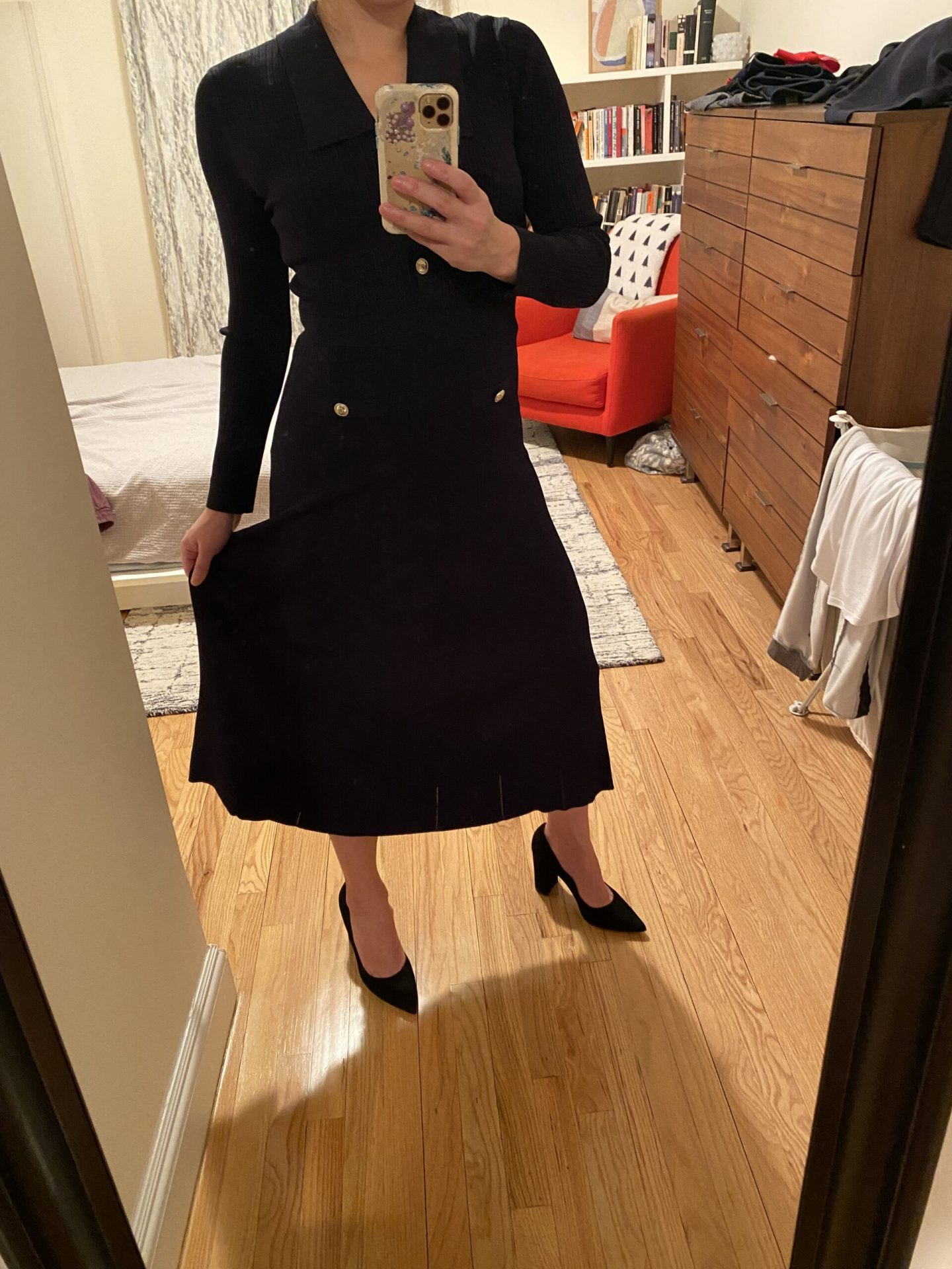 Maje | Rib Knit Midi Dress in Navy photo review