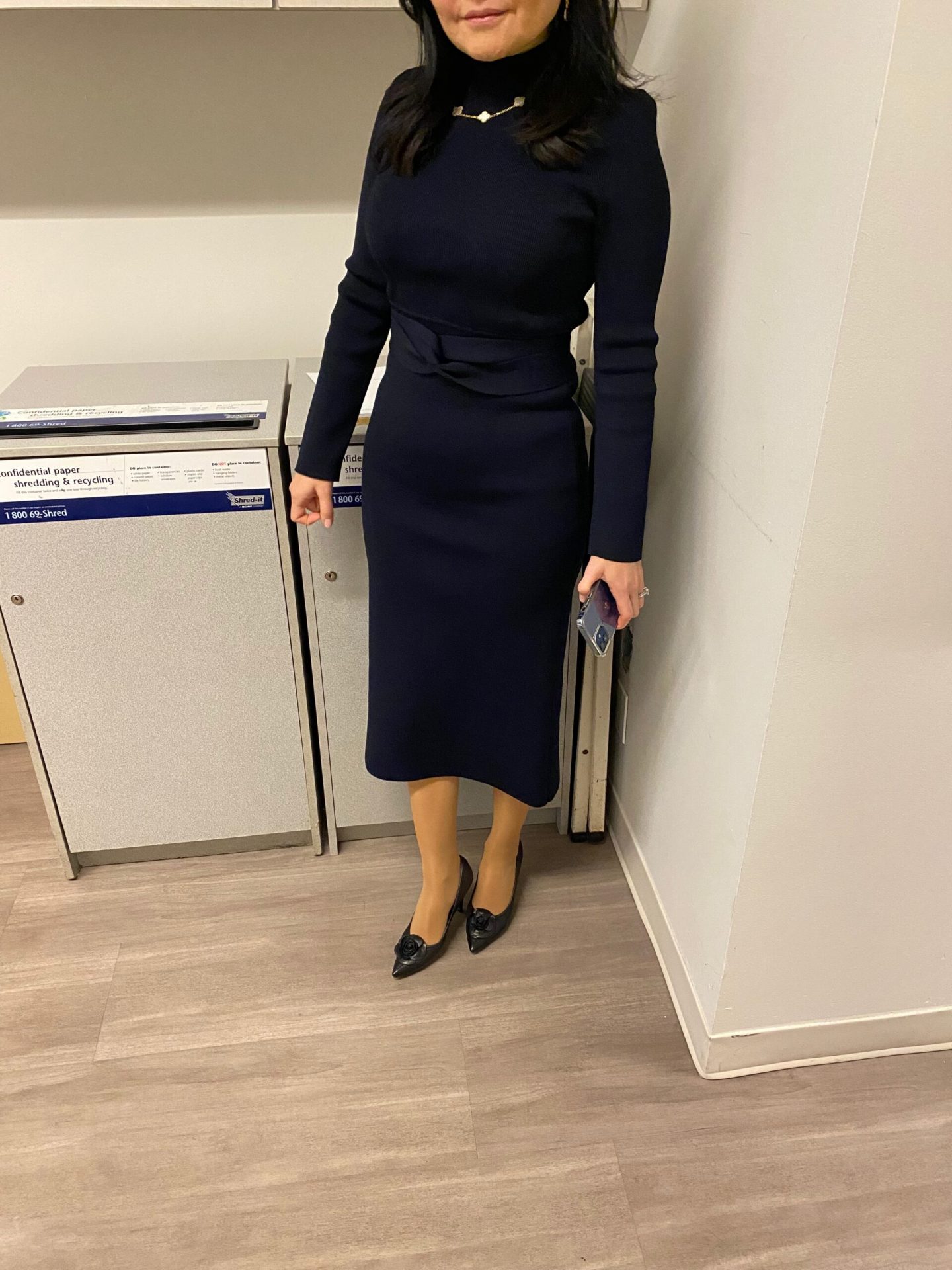 Scanlan Theodore Belted High Neck Midi Dress in Navy review