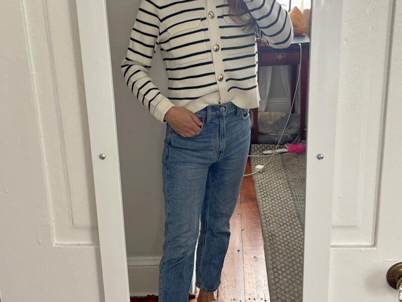 Sezane Betty Cardigan in Ecru and Navy review
