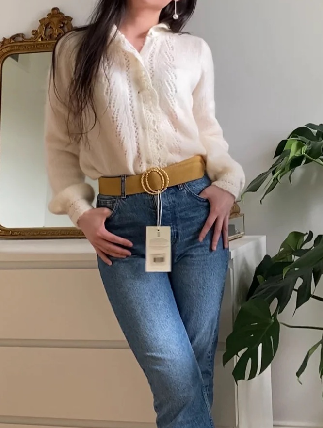 （フランスSézane）Angieカーディガン Angie Cardigan - Pink Feather - Kid mohair - Sézane