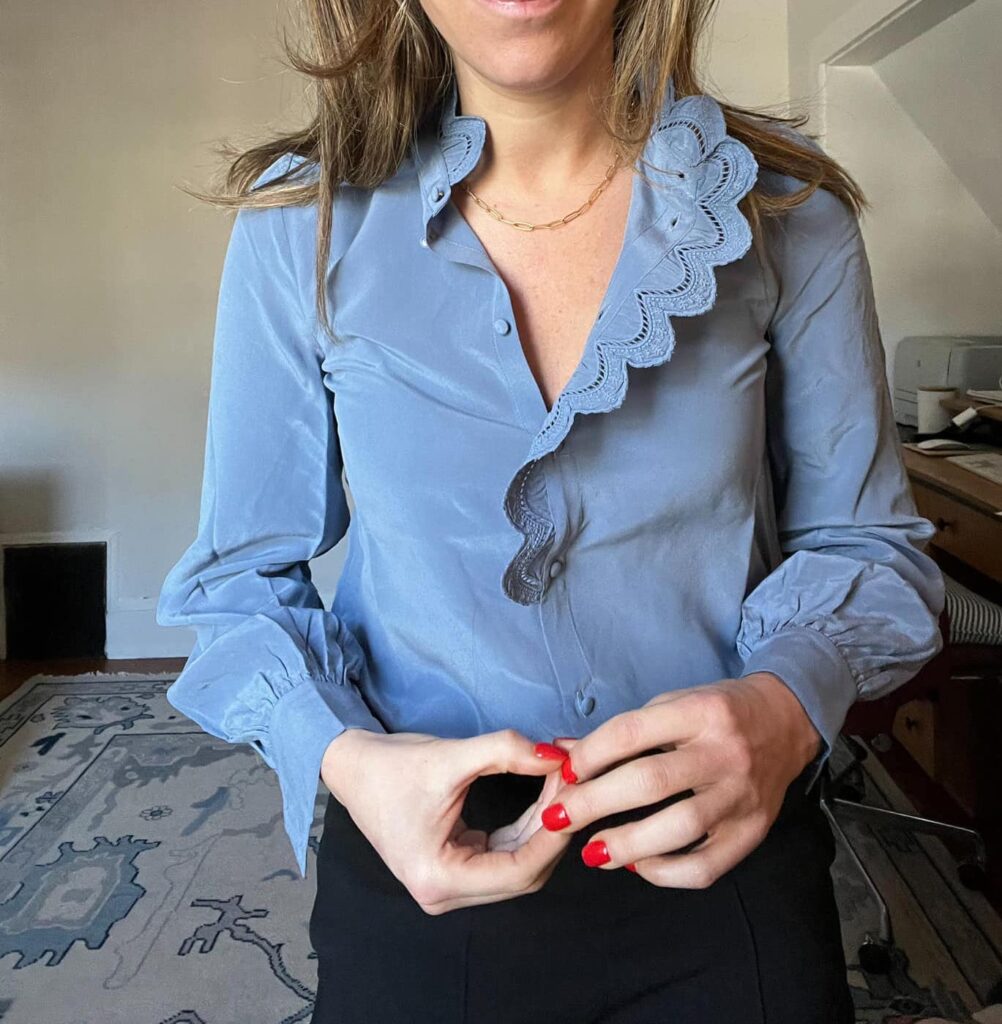 Sézane CHLO shirt Chambrey Bleu フリルシャツ Sézane CHLO shirt Chambrey Bleu フリルシャツ